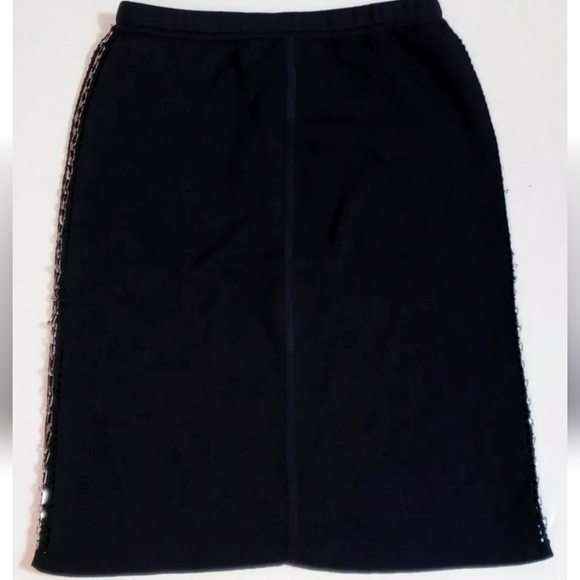 Chelsea And Walker Black Knit Chain Detail Pull On Fitted Pencil Skirt! Size XS - Picture 5 of 7